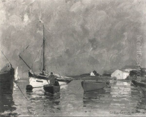 Barques De Peche Oil Painting by Paul Emile Lecomte