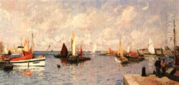 Port En Bretagne Oil Painting by Paul Emile Lecomte