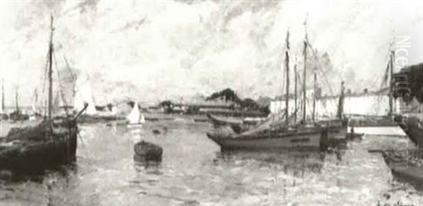 Le Port A L'ile D'yeu (vendee) Oil Painting by Paul Emile Lecomte