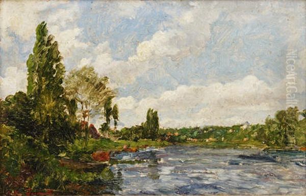 Cotes De Champigny Vues De La Varenne (seine) (+ River Scene; 2 Works) Oil Painting by Victor Lecomte