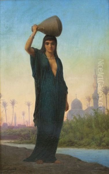 Porteuse Egyptienne D'eau Oil Painting by Emile Charles Hippolyte Lecomte-Vernet