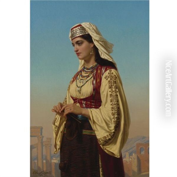 A Greek Beauty Oil Painting by Emile Charles Hippolyte Lecomte-Vernet