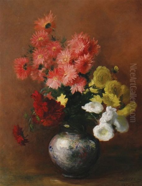 Still Life Of Flowers Oil Painting by Gaston Alfred Marcel Lecreux