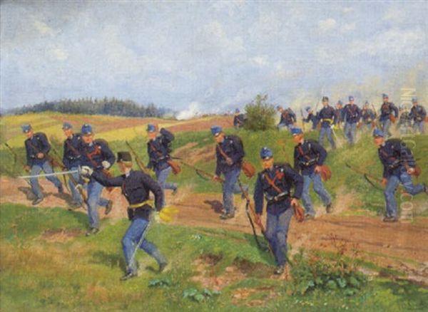 Soldaten In Blauen Uniformen Auf Der Flucht Oil Painting by Moritz Ledeli