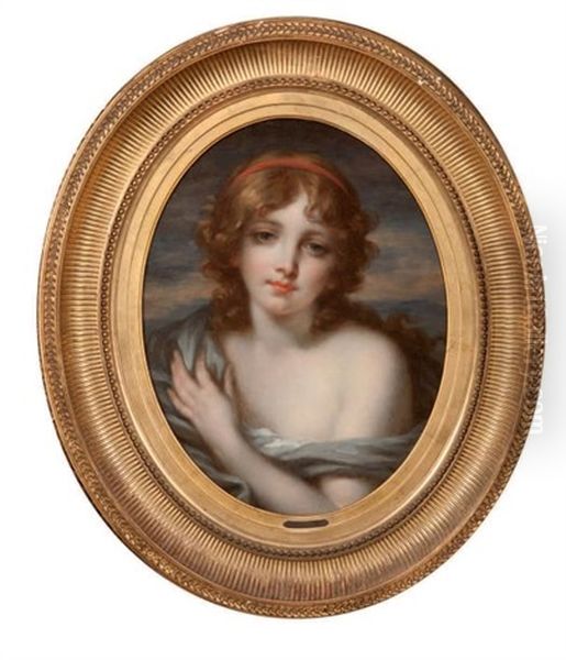 Portrait De Jeune Fille Au Bandeau Oil Painting by Jeanne-Philiberte Ledoux