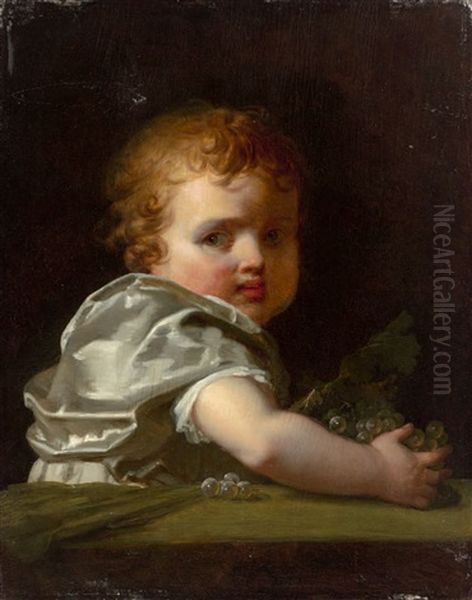 Portrait D'enfant Aux Raisins Oil Painting by Jeanne-Philiberte Ledoux