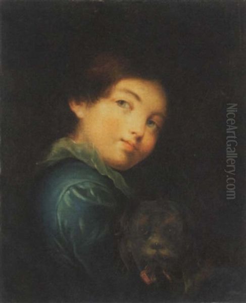 Portrait Of A Boy Holding A Dog Oil Painting by Jeanne-Philiberte Ledoux