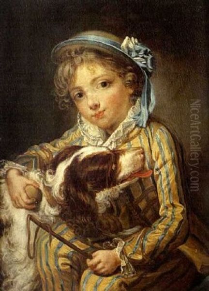 Jeune Enfant Au Chien Oil Painting by Jeanne-Philiberte Ledoux