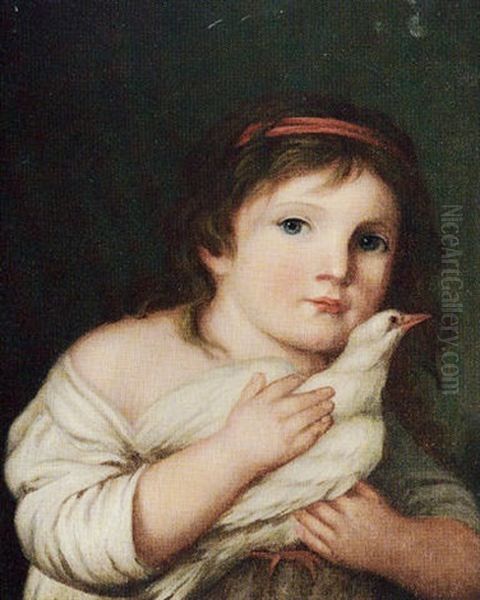 A Young Girl Holding A Dove Oil Painting by Jeanne-Philiberte Ledoux