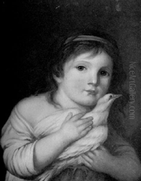 A Young Girl Holding A Dove Oil Painting by Jeanne-Philiberte Ledoux