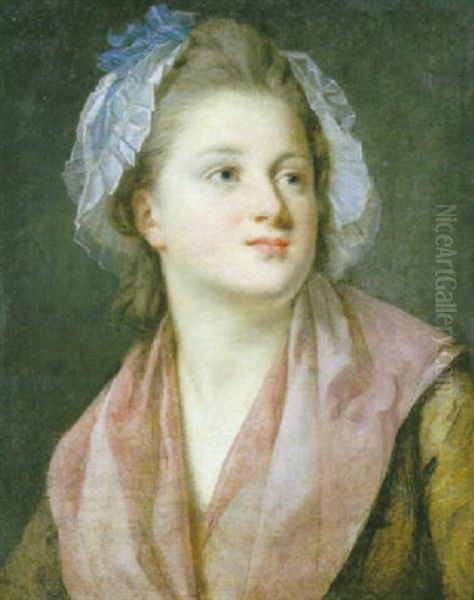 Portrait D'une Jeune Femme Au Fichu Rose Oil Painting by Jeanne-Philiberte Ledoux