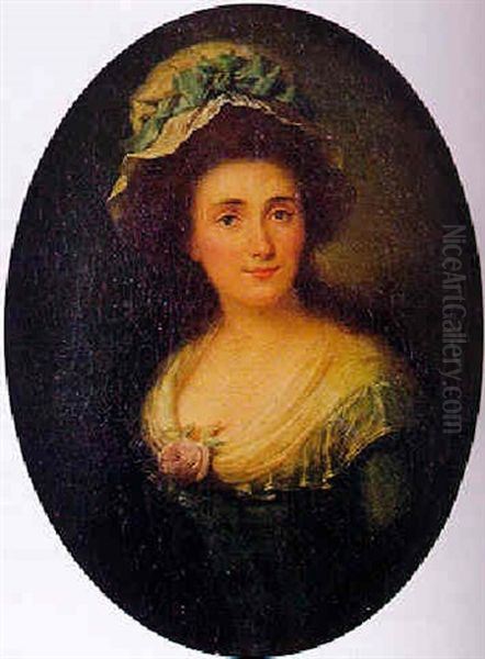 Ritratto Di Giovane Donna Dalla Camicetta Ornata Da Una Rosa Oil Painting by Jeanne-Philiberte Ledoux