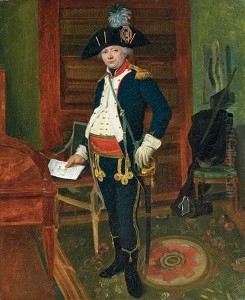 Portrait D'officier De La Garde Nationale Oil Painting by Hilaire Ledru