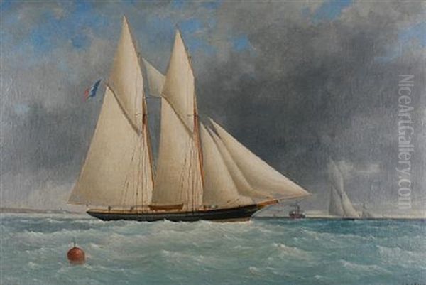 A Schooner And Other Shipping Heading Out To Sea Oil Painting by Charles Leduc