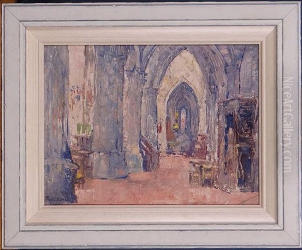 Interior Of The Church In Moret Oil Painting by Paul Leduc