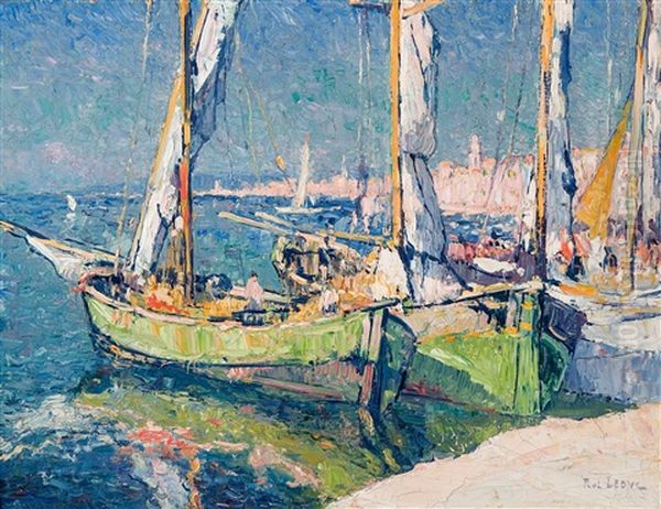 Port De Saint-tropez (provence) Oil Painting by Paul Leduc