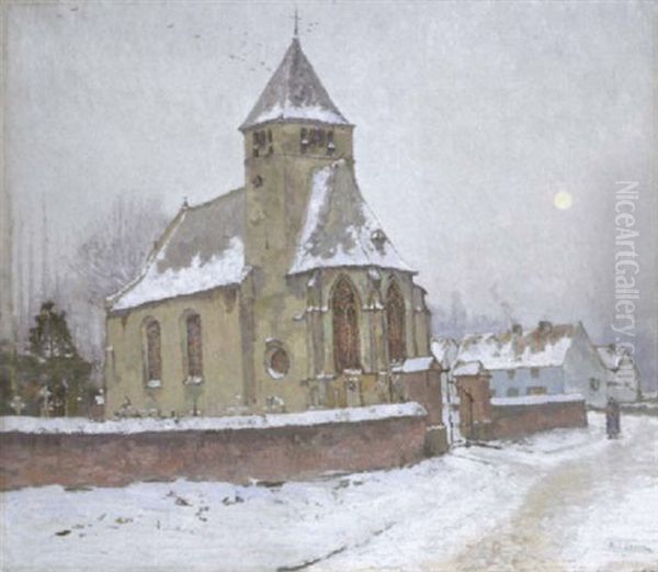 Traversee Du Village Sous La Neige Oil Painting by Paul Leduc