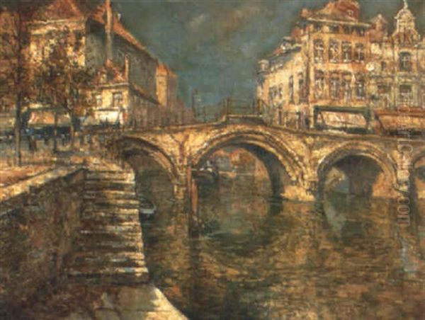 Le Pont Gothique A Malines Oil Painting by Paul Leduc