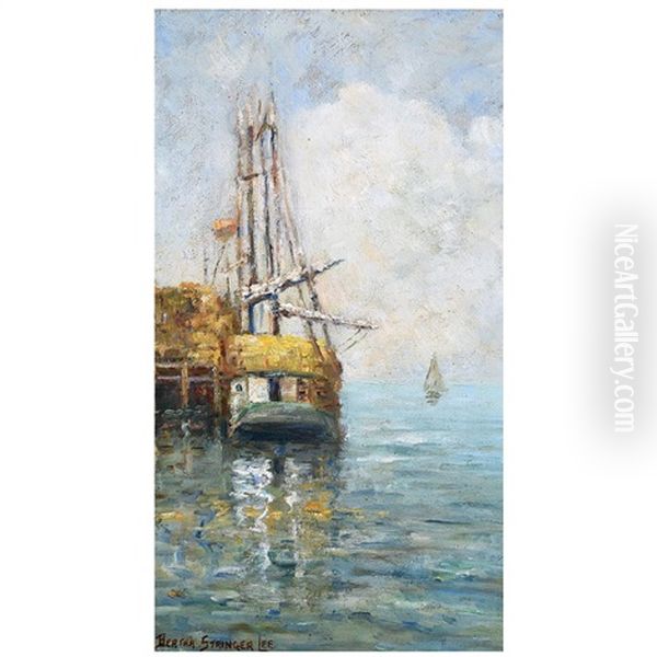 Sailboat In Dock Oil Painting by Bertha Stringer Lee