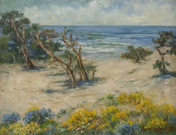 Asilomar Beach, Coastal With Trees Oil Painting by Bertha Stringer Lee