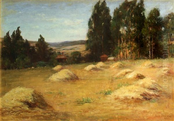 Field Of Hay Oil Painting by Bertha Stringer Lee