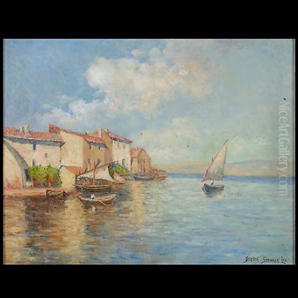 Waterfront Village, Italy Oil Painting by Bertha Stringer Lee