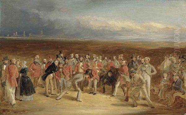 The Finished Sketch For The Golfers: A Grand Match Played On The St. Andrews Links By Sir David Baird, Bt. And Sir Ralph Anstruther, Bt. Of Balcaskie, Against Major Playfair And John Campbell, Esq., Of Glensaddell Oil Painting by Charles Lee