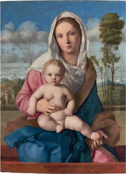 The Madonna And Child In A Landscape Oil Painting by Giovanni Bellini