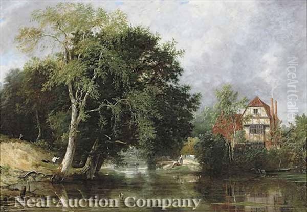 Cottage By The River Oil Painting by Frederick Richard Lee