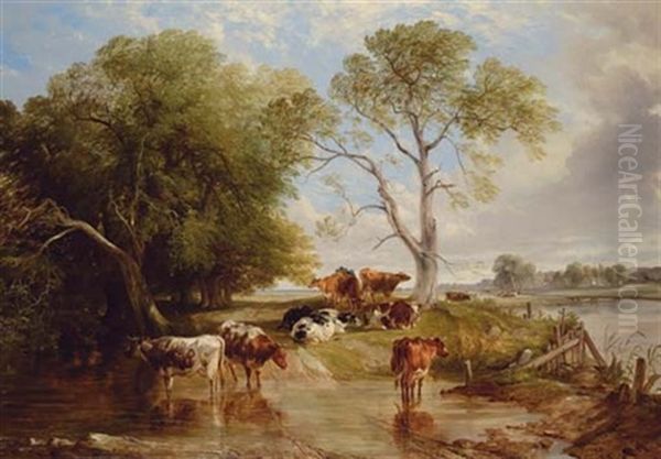 Morning In The Meadow (collab. W/thomas Sidney Cooper) Oil Painting by Frederick Richard Lee