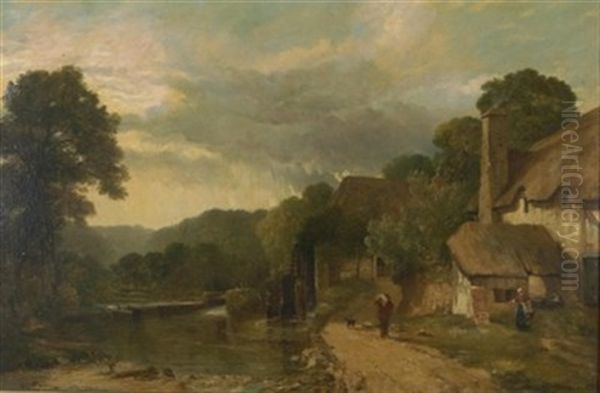 Englische Landschaft Mit Wassermuhle Oil Painting by Frederick Richard Lee