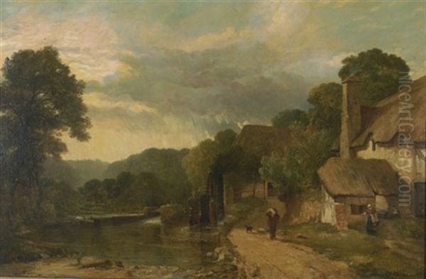 Englische Landschaft Mit Wassermuhle Oil Painting by Frederick Richard Lee