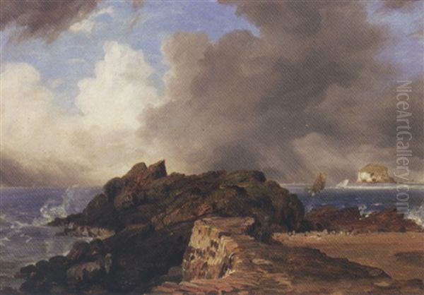 View Of North Berwick Pier With The Bass Rock In The Distance Oil Painting by Frederick Richard Lee