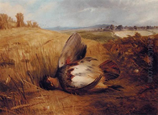 A Partridge In An Extensive Landscape Oil Painting by Frederick Richard Lee