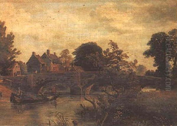 Northside Of Duffield Bridge, Derbyshire Oil Painting by Frederick Richard Lee