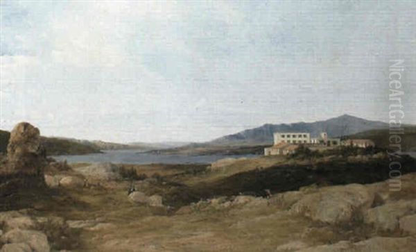 A View Of Garibaldi's Villa At Caprera, Sardinia Oil Painting by Frederick Richard Lee