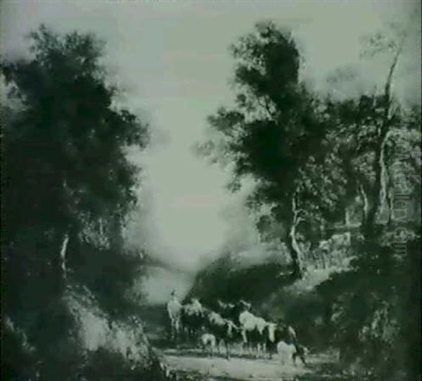 A Drover With Cattle On A Country Track by Frederick Richard Lee