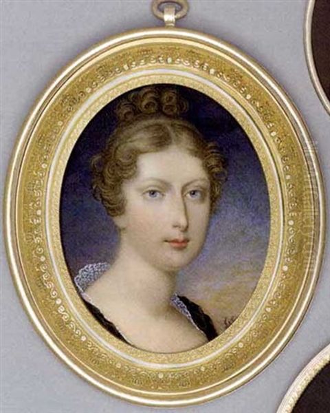 Princess Charlotte Of Wales In Lace-bordered Black Dress, Her Fair Hair Curled And Upswept Oil Painting by Joseph Lee