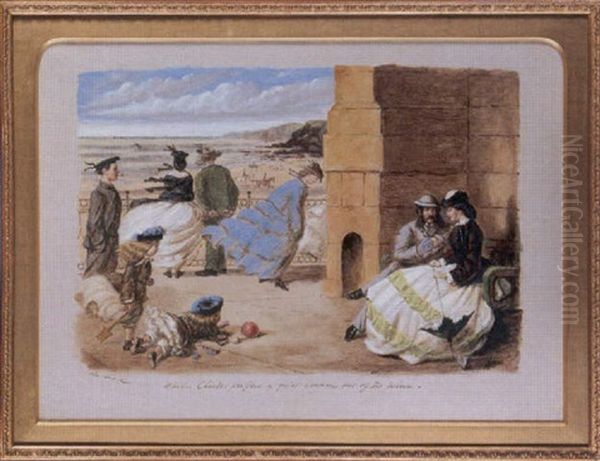 In The Witching Time Of Life - While Charles Prefers A Quiet Corner Out Of The Wind Oil Painting by John Leech