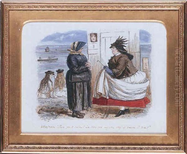 Very Friendly Bathing Woman Oil Painting by John Leech