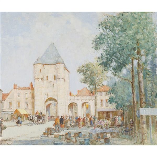 Market At Moret Sur Loire Oil Painting by William Lee-Hankey