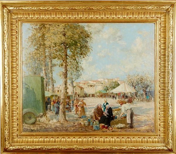 A Riviera Market Oil Painting by William Lee-Hankey