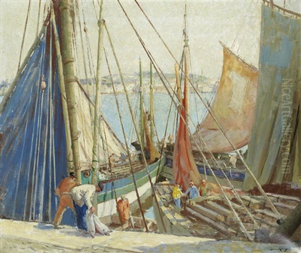 Tunny Boats, Concarneau Oil Painting by William Lee-Hankey