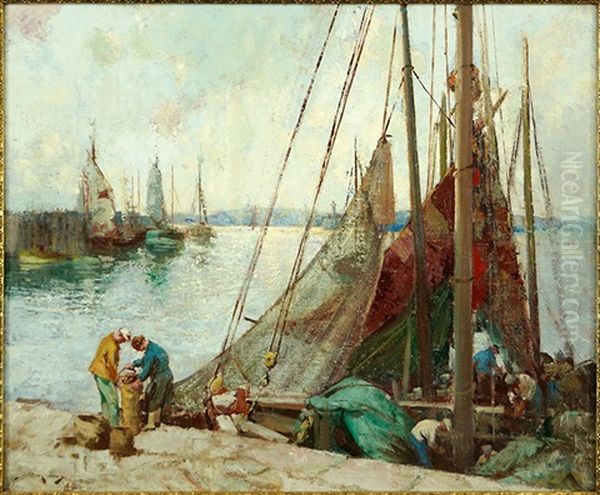 Harbor Scene Oil Painting by William Lee-Hankey