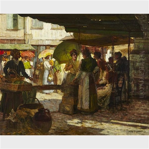 An Outdoor Market Oil Painting by William Lee-Hankey