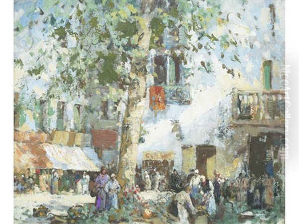 A Market Scene Oil Painting by William Lee-Hankey