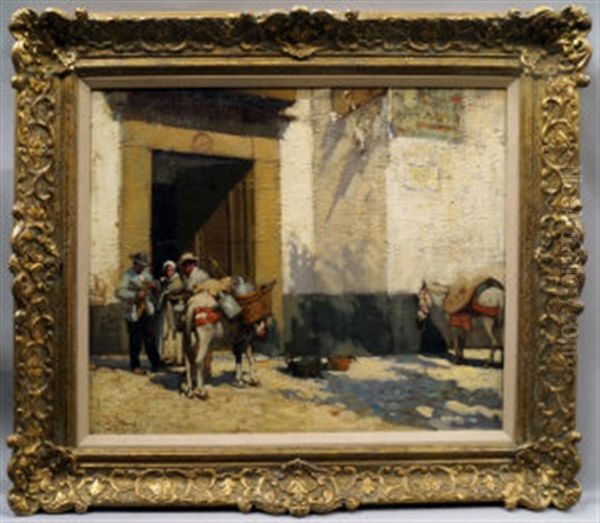 Street Vendors In A Doorway Oil Painting by William Lee-Hankey