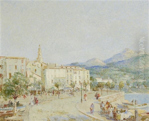 Menton From The Sea Wall Oil Painting by William Lee-Hankey