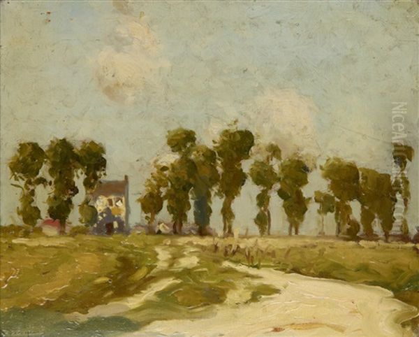 A Country Landscape With A House And Trees In The Distance Oil Painting by William Lee-Hankey