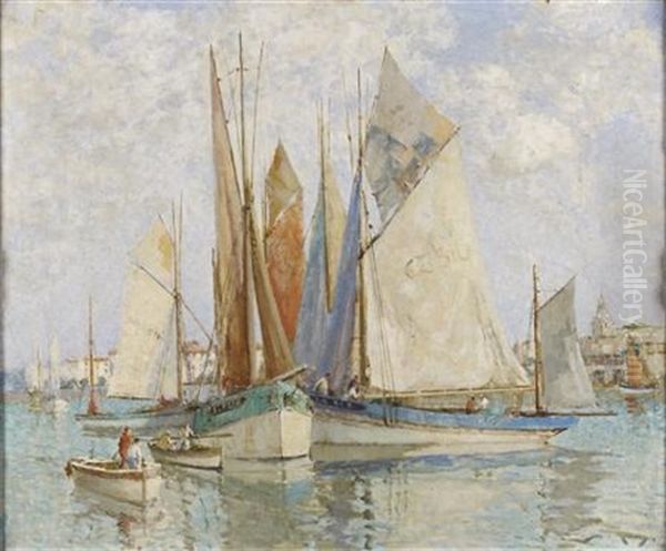 Drying Sails, Concarneau Oil Painting by William Lee-Hankey